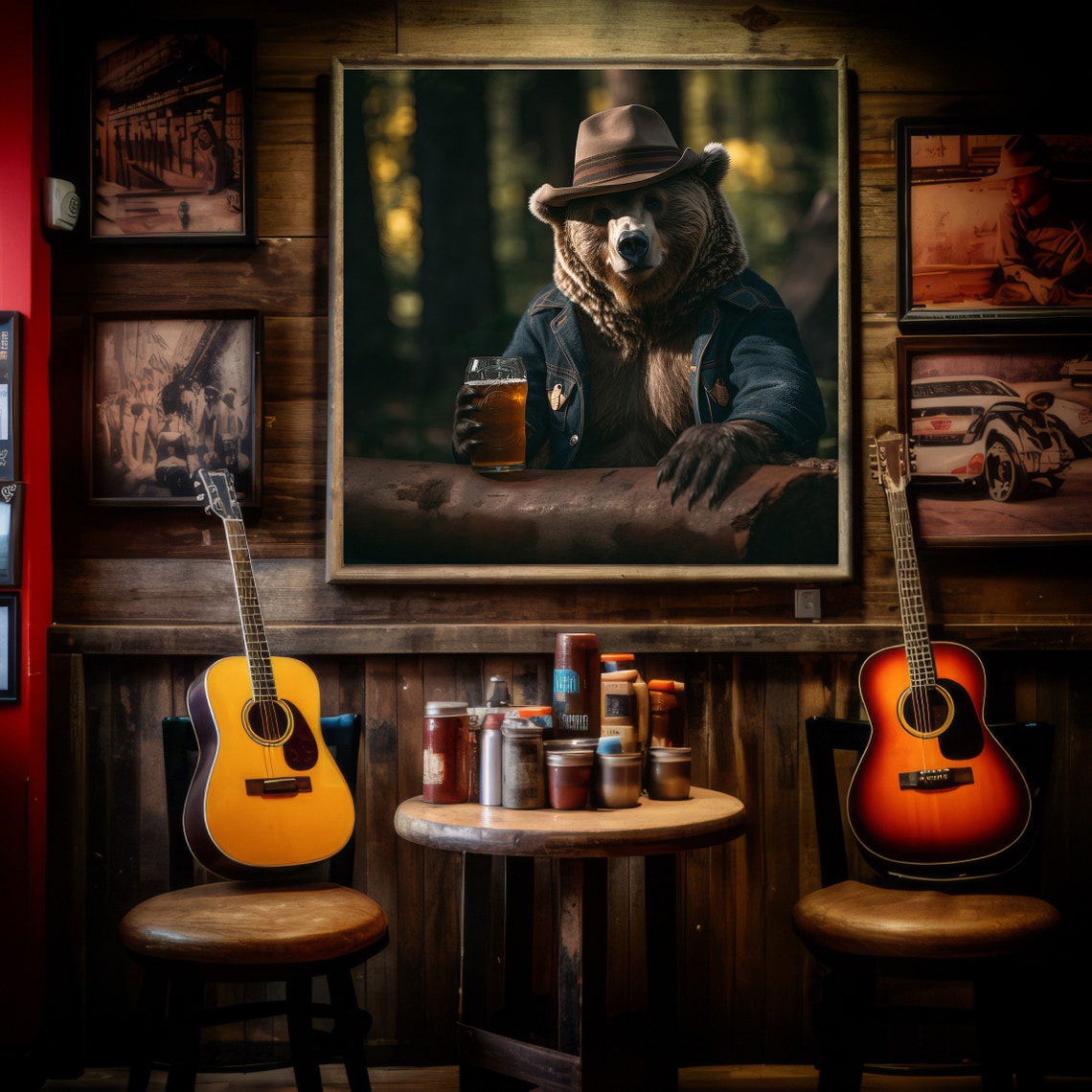 Bear Drinking Beer, Funny Bar Art Print - Image 3