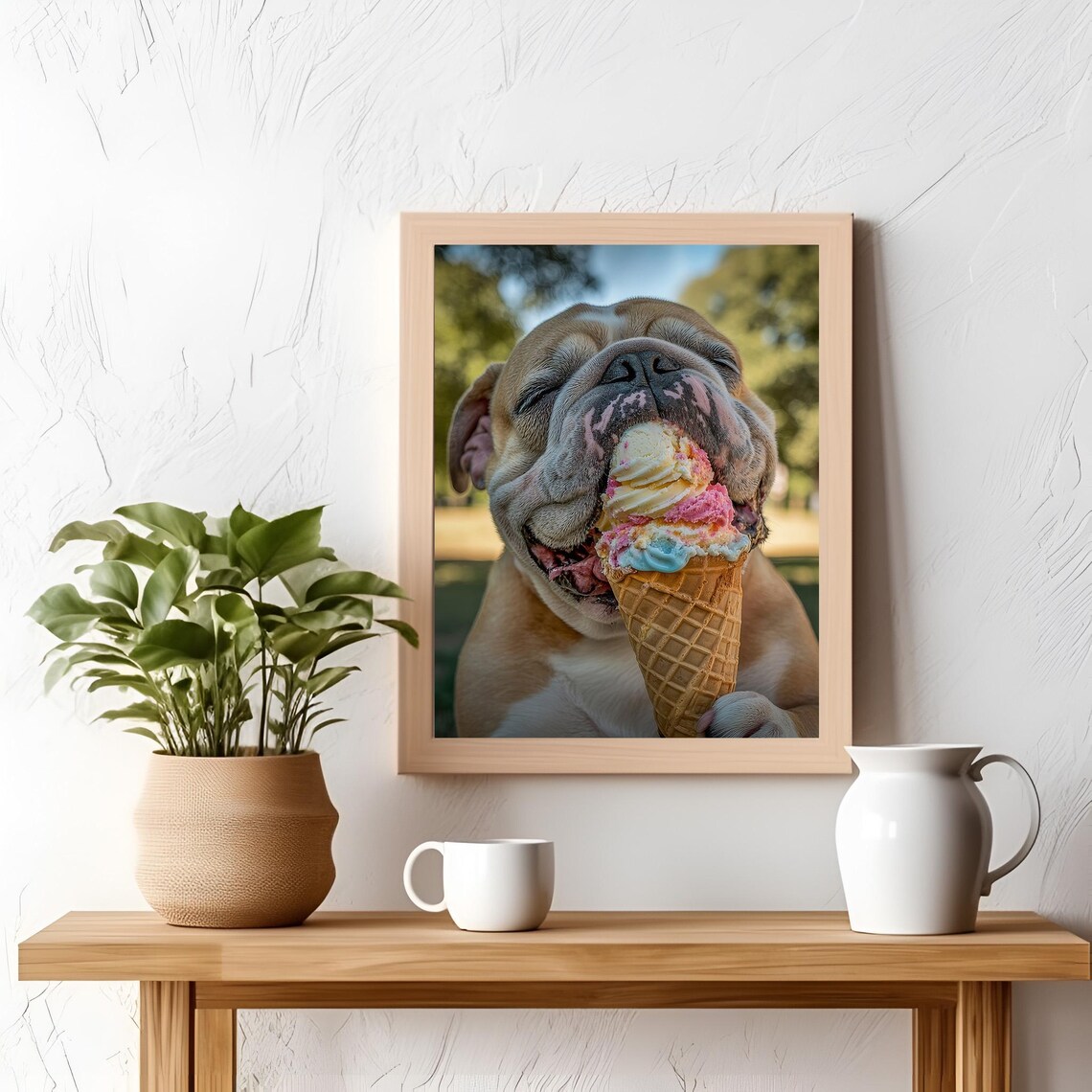 Bulldog Print, Funny Dog Eating Ice Cream - Image 4