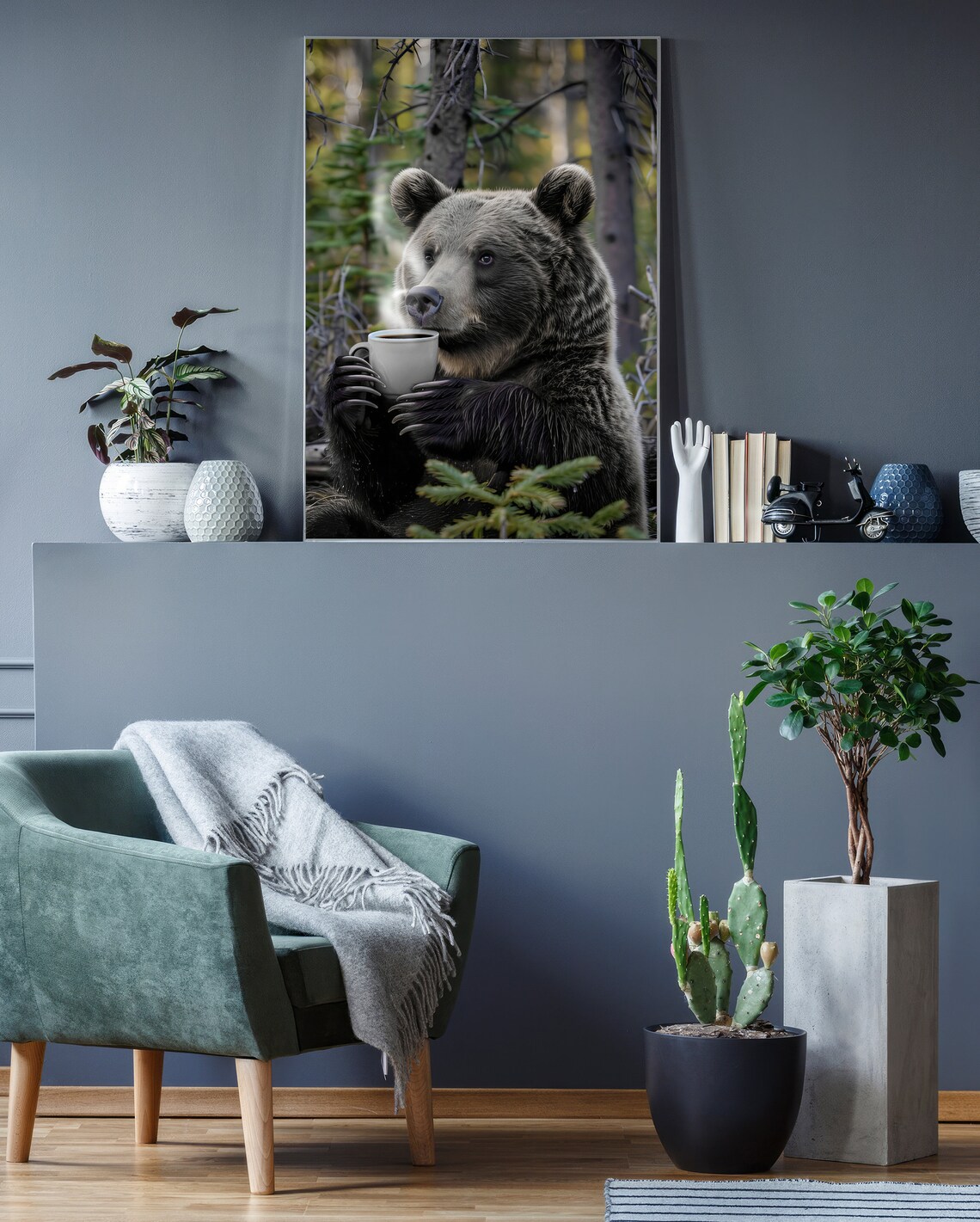 Bear Drinking Coffee Poster, Funny Forest Nature Art - Image 2