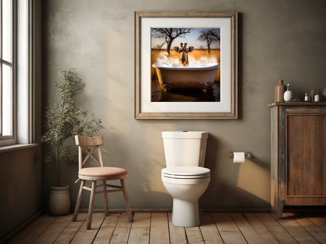 Giraffe In A Bathtub, Funny Kids Bathroom Decor - Image 3