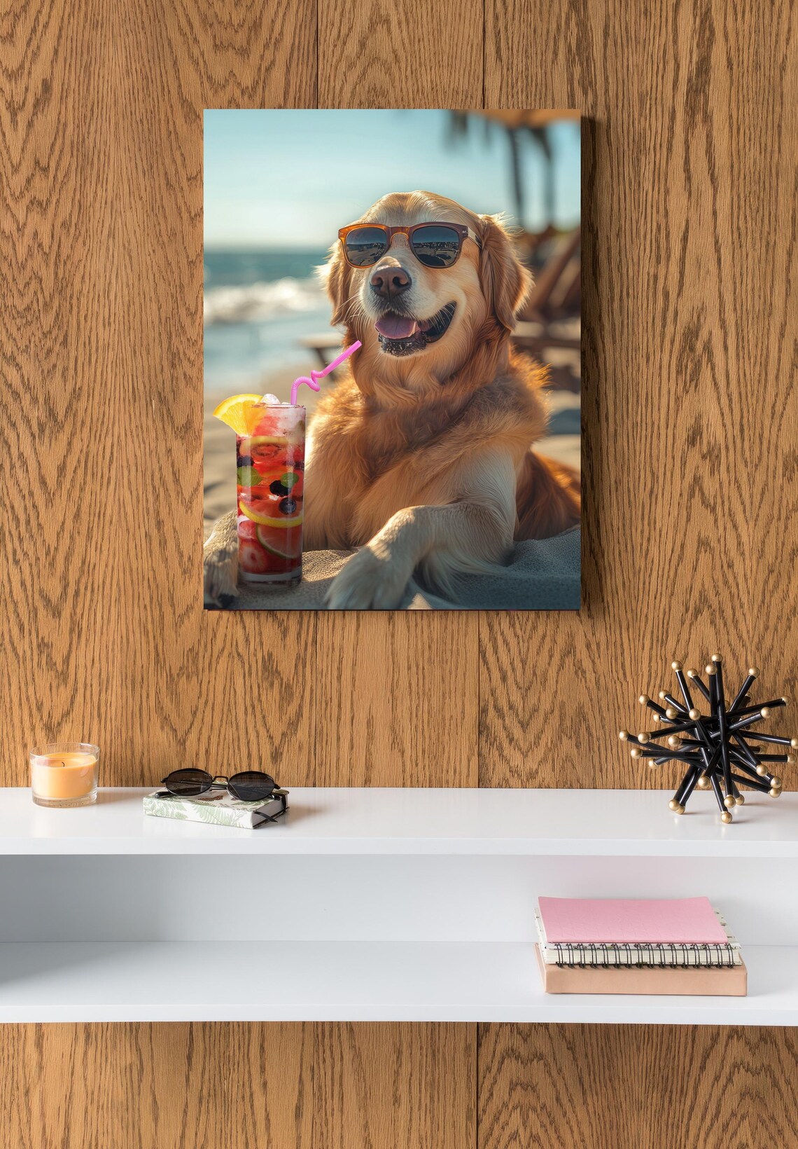 Golden Retriever Dog Poster, Funny Beach Decor - Image 2
