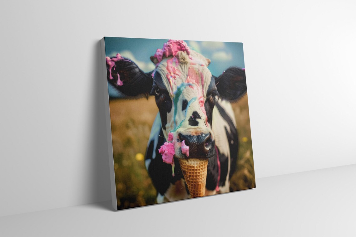 Cow Funny Ice Cream Cone Dessert Poster Print - Image 2