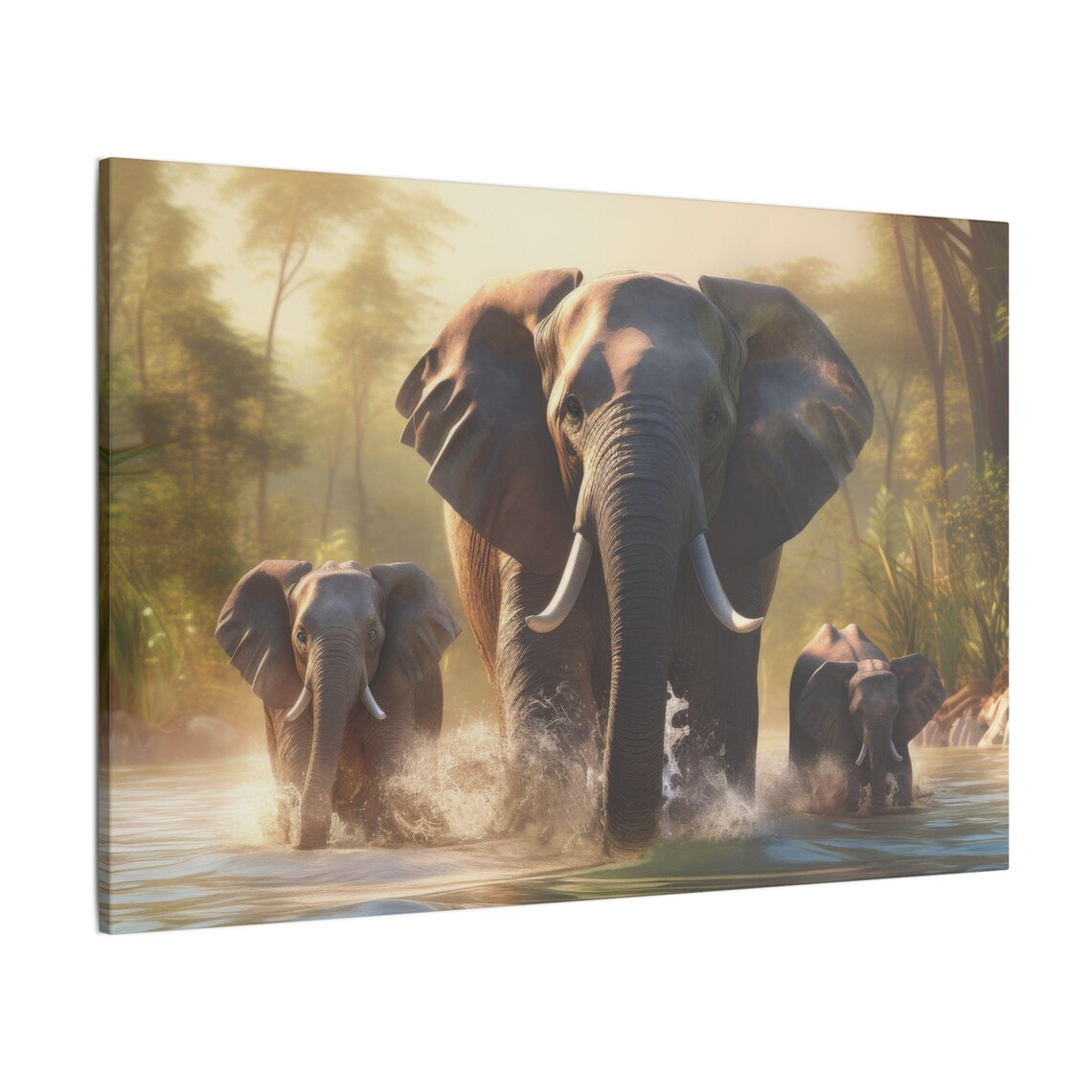 Elephant Family Crossing River, Jungle Safari Gift - Image 2