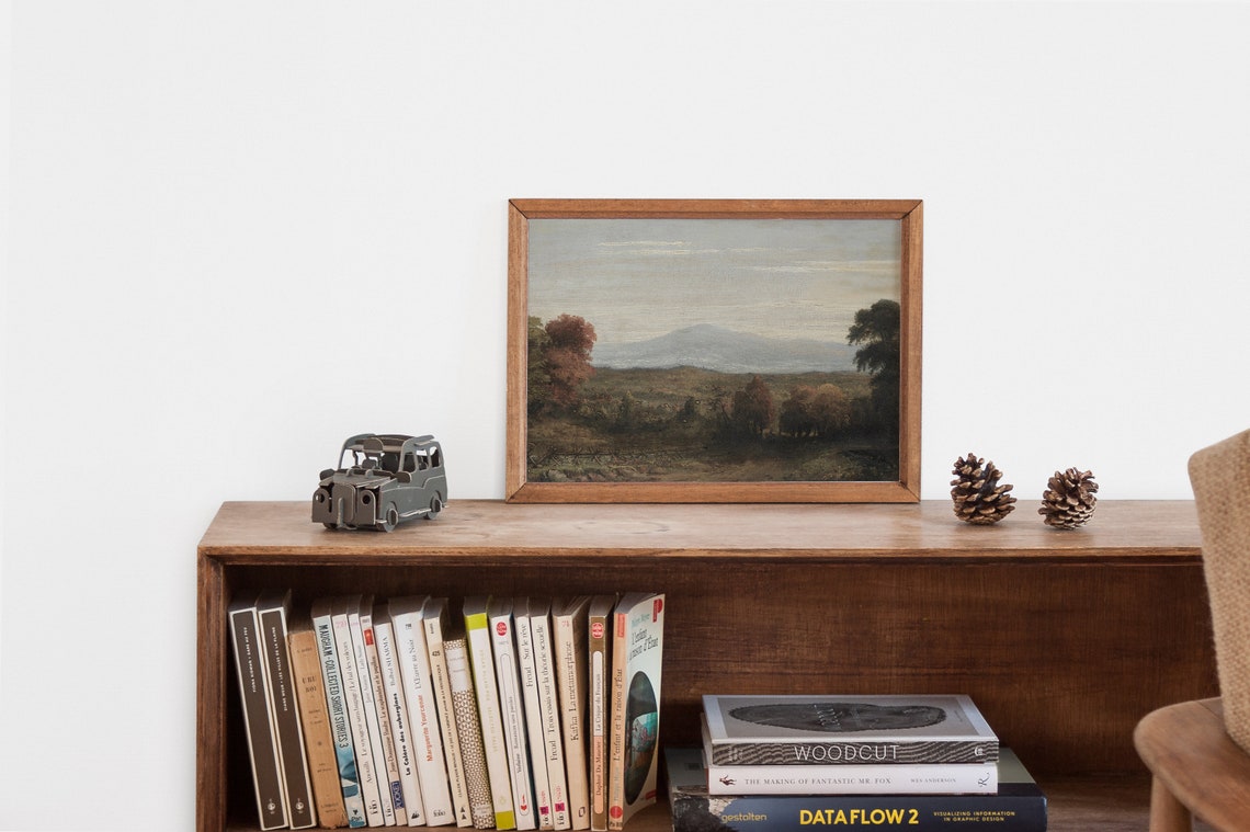 Panoramic Landscape Painting Moody Vintage Oil Painting Autumn Wall Art Cozy Fall Wall Art Autumn Landscape Painting - Image 2