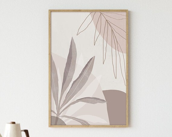 Beige Botanical Print Modern Leaf Art Tropical Wall Art Geometric Wall Art Abstract Art Print Minimalist Print Wall Decor