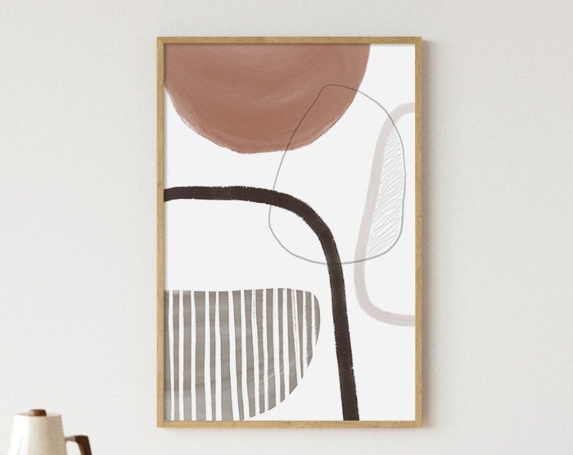 Terracotta Black Gray Abstract Geometric Line Composition Poster - Image 4