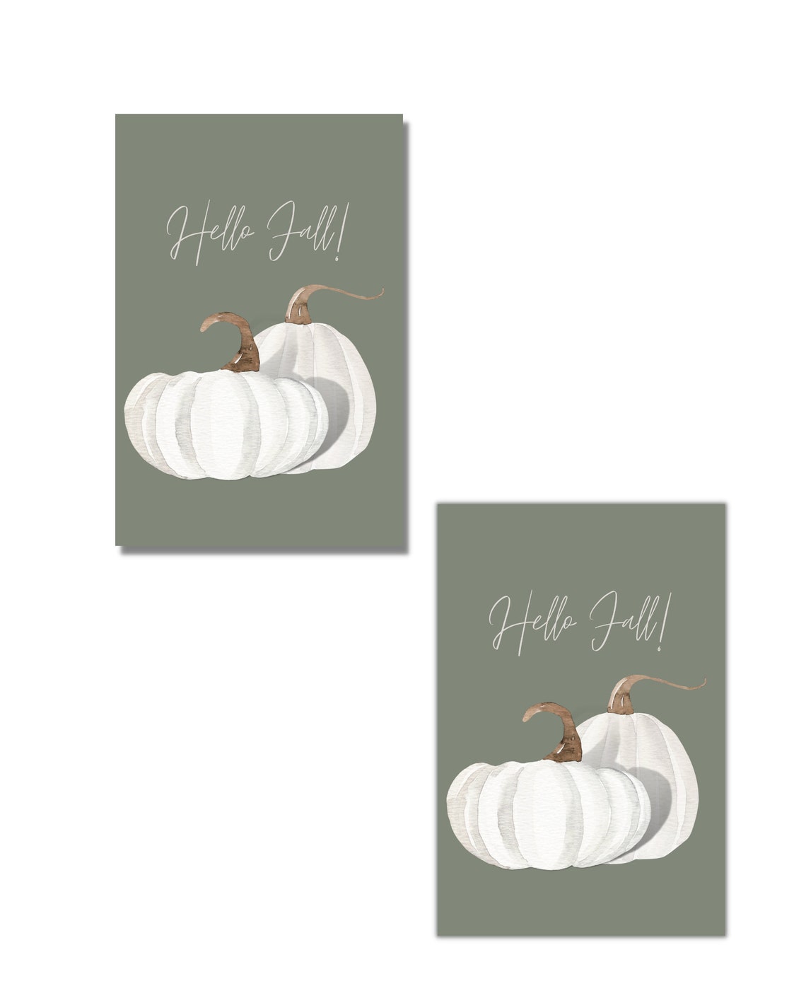 Hello Fall White Pumpkins Watercolor Sage Green Autumn Poster - Image 3
