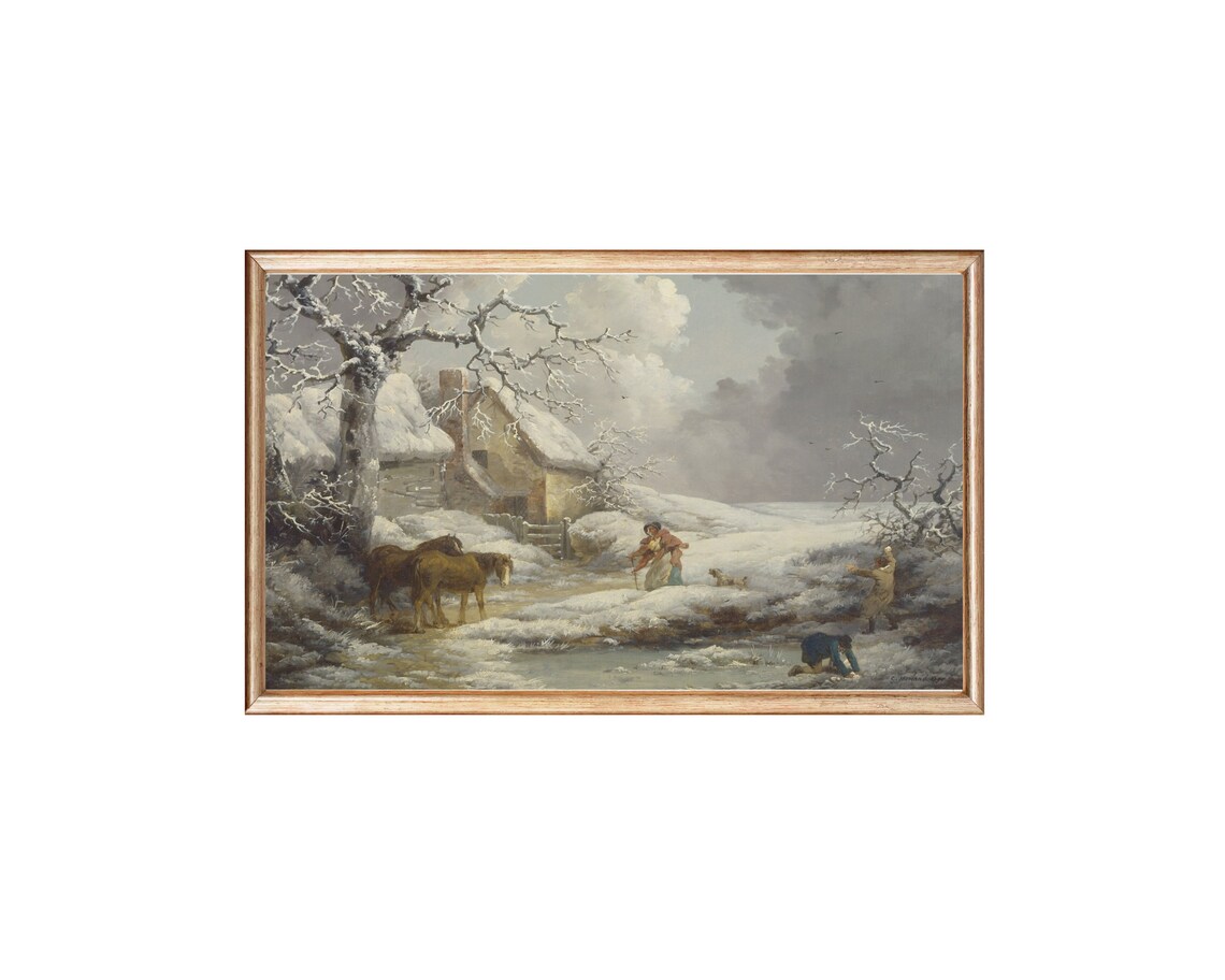 Winter Landscape Painting Vintage Christmas Decor Holiday Decor Christmas Poster Farmhouse Oil Painting On - Image 5