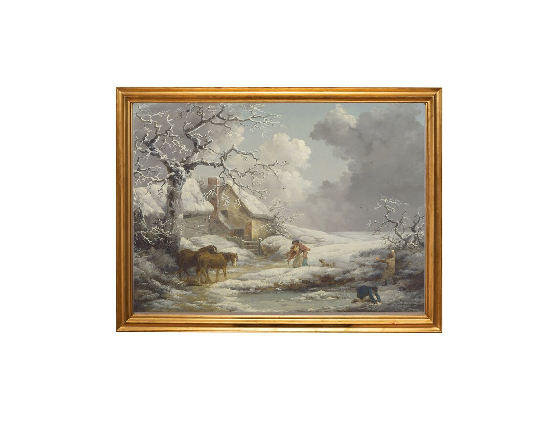 Winter Landscape Painting Vintage Christmas Decor Holiday Decor Christmas Poster Farmhouse Oil Painting On - Image 4