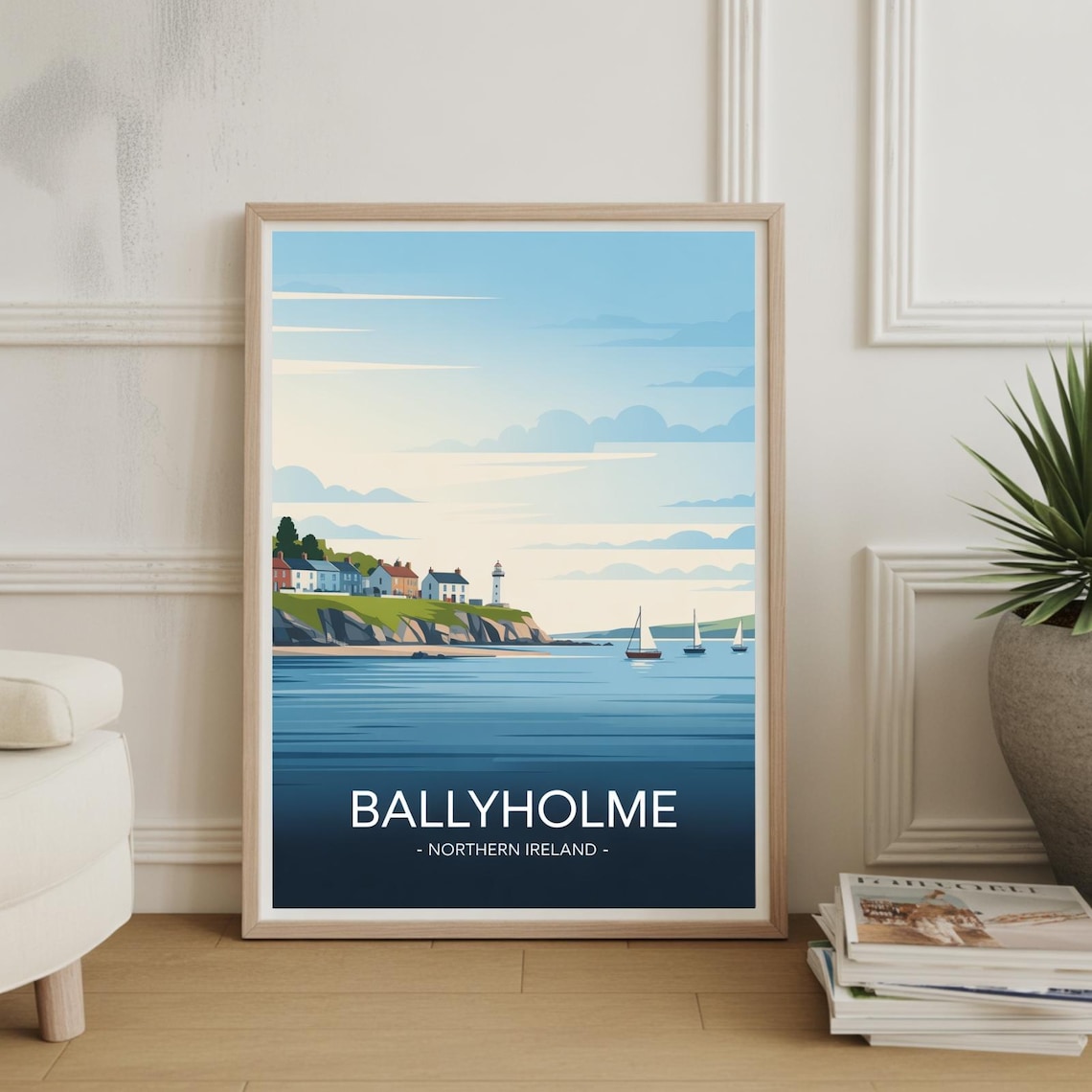 Ballyholme Northern Ireland Coastal Village Sailboats Travel Poster