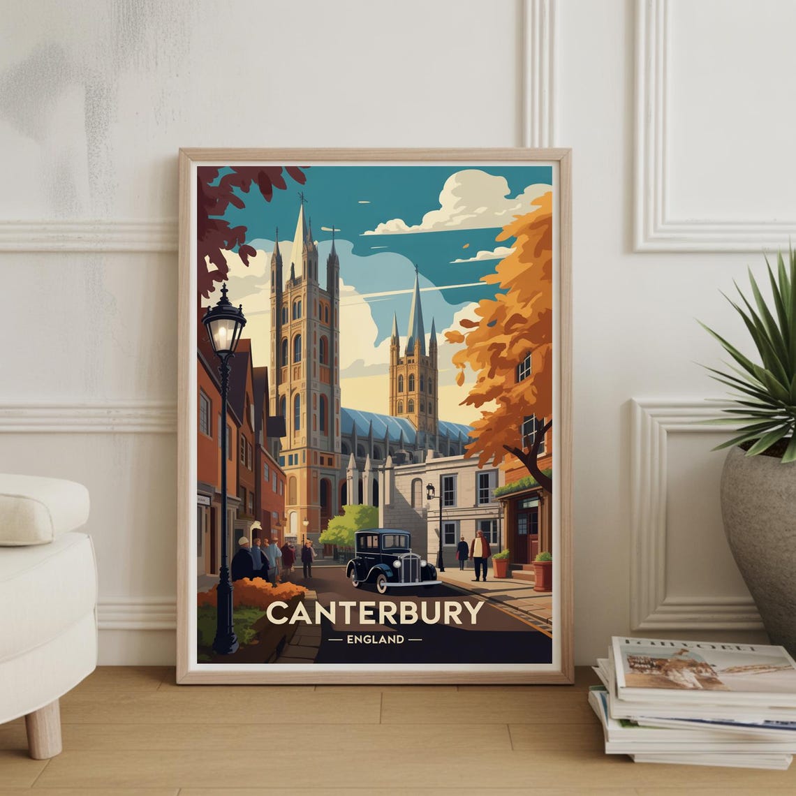 Canterbury England Retro Travel Poster Historic Cathedral City Art