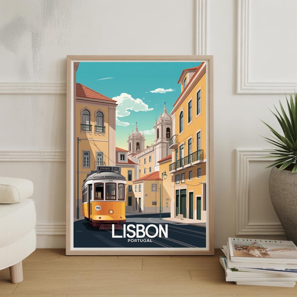 Lisbon Portugal Yellow Tram 28 Historic Old Town Travel Poster