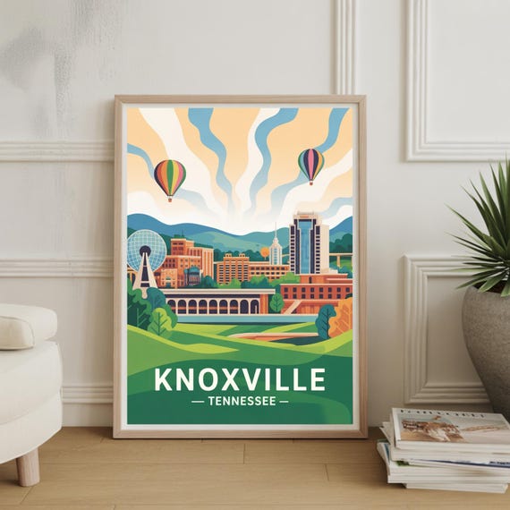 Knoxville Tennessee Travel Poster Midcentury Modern Sunsphere Skyline Art Home And Office Decor