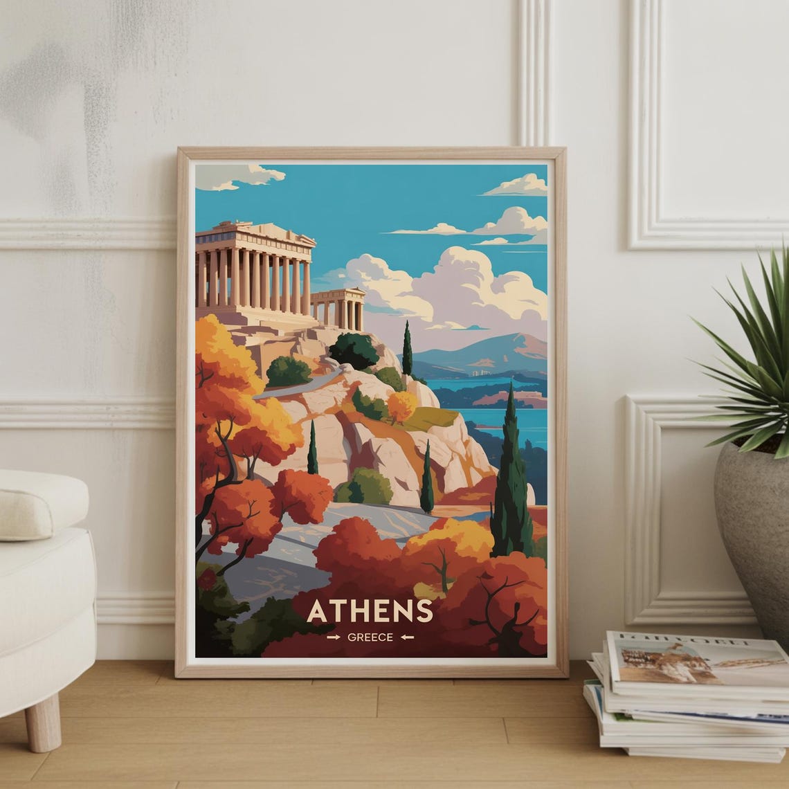 Athens Greece Acropolis Parthenon Mid Century Modern Travel Poster