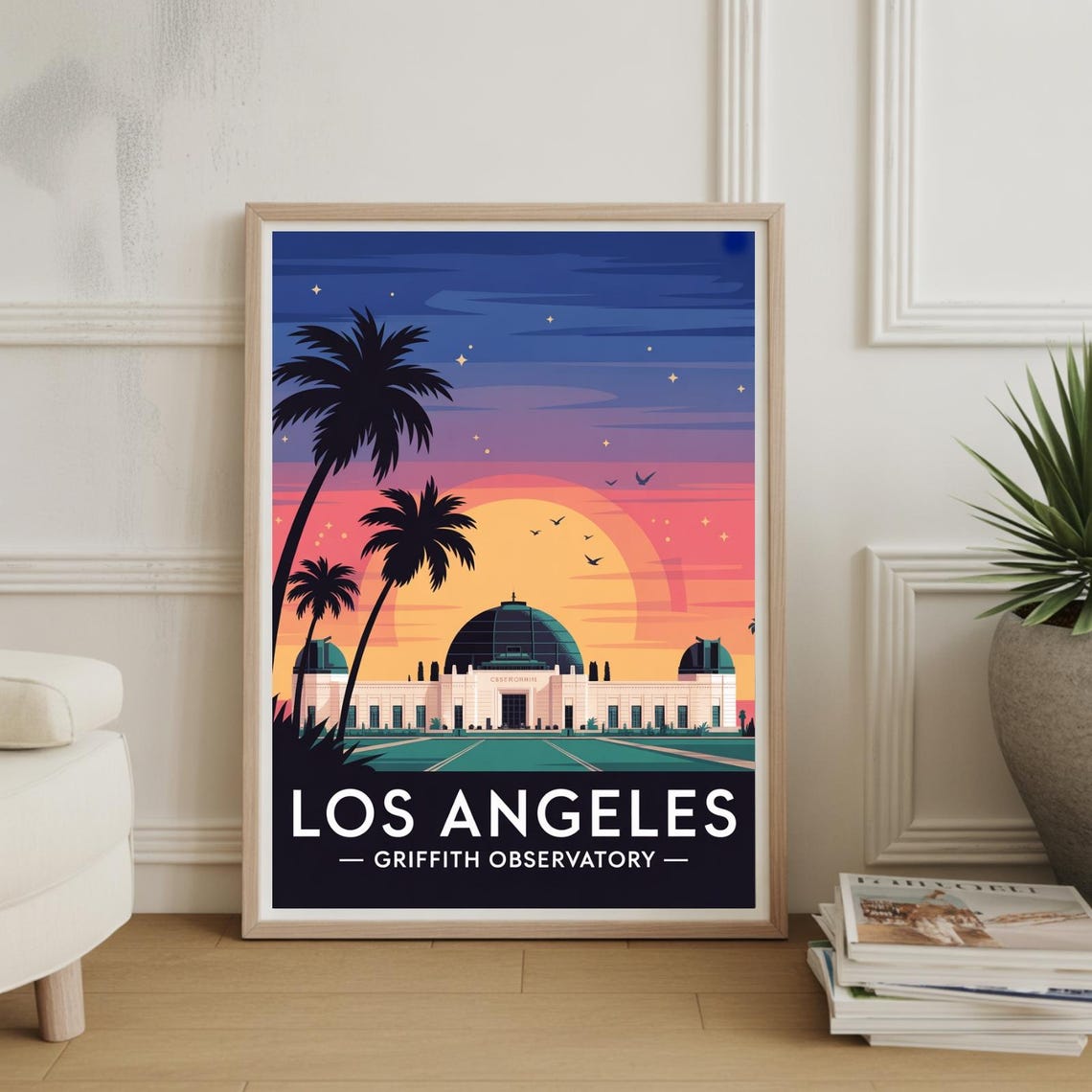 Los Angeles Skyline Poster Griffith Observatory Travel Wall Art Cityscape Print Usa Home Decor