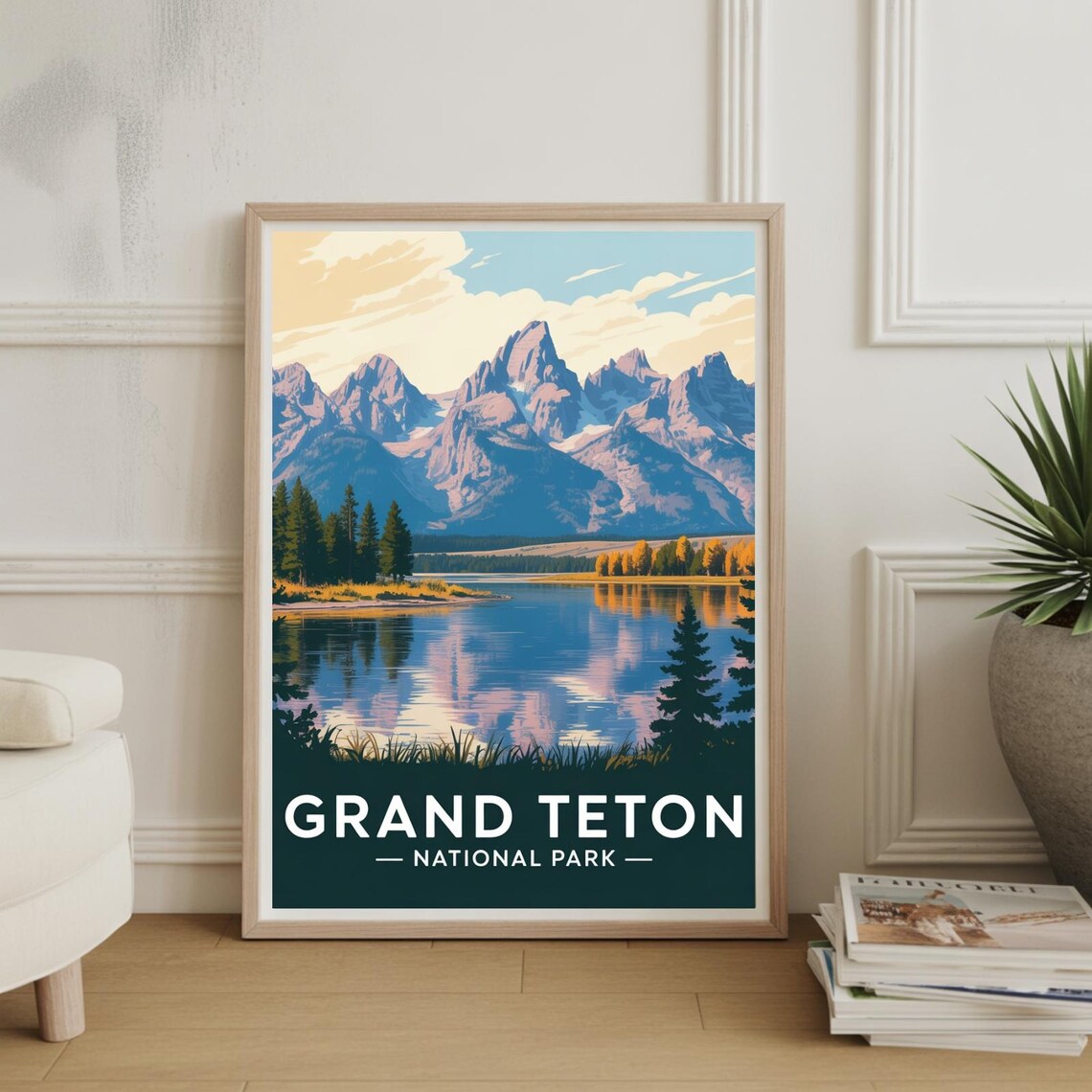 Grand Teton National Park Vintage Travel Poster Mountain Lake Scenic Art