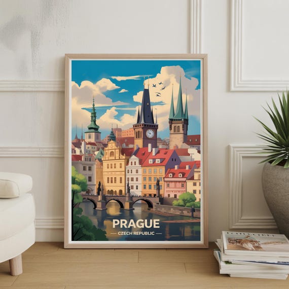Prague Cityscape Travel Poster Czech Republic Art European Destinations Wall Decor Unique Birthday