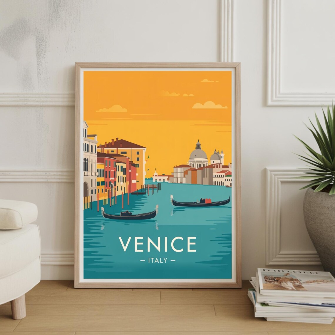 Venice Italy Grand Canal Sunset Gondola Vintage Travel Poster
