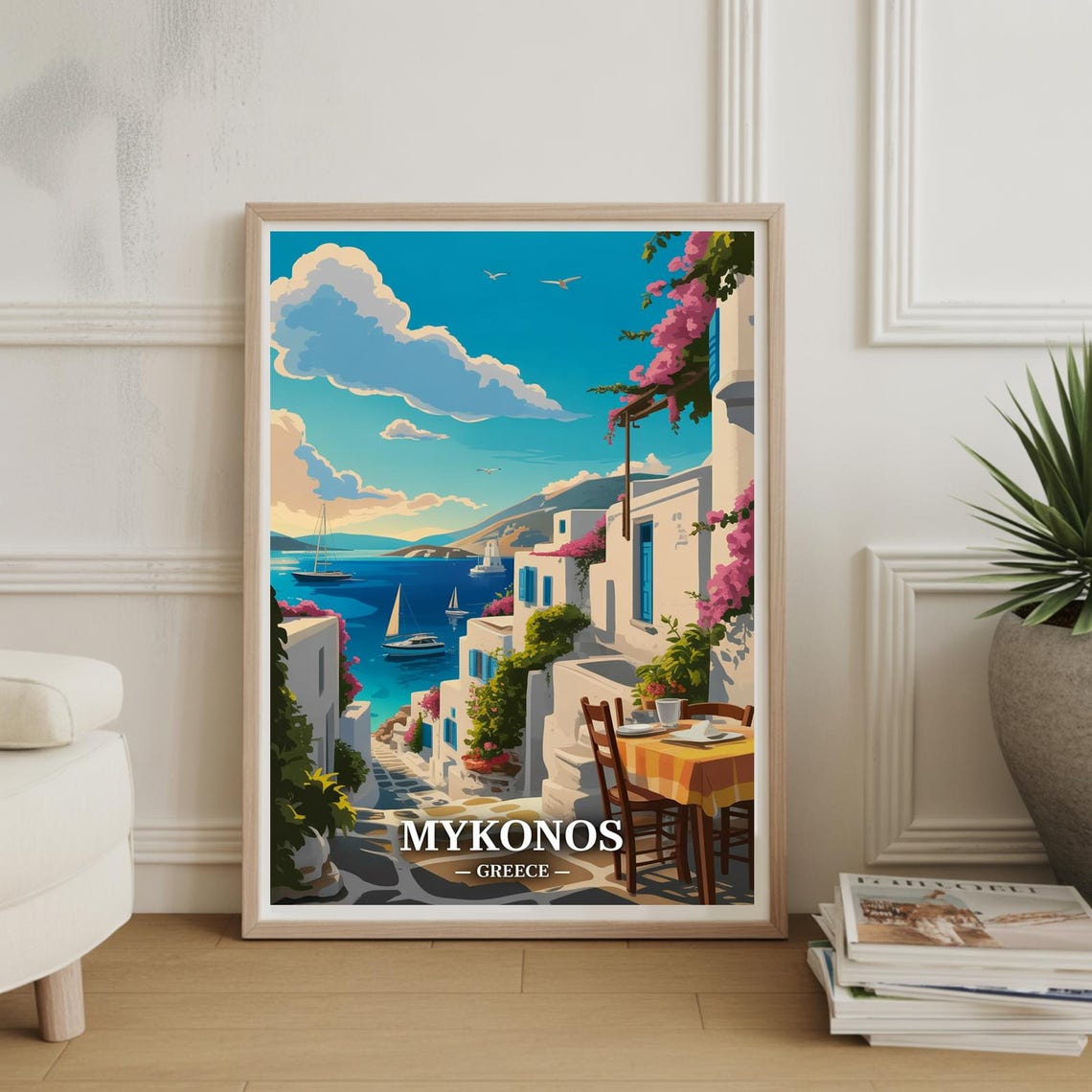 Mykonos Greece Vintage Travel Art Cycladic Island Seaside Poster