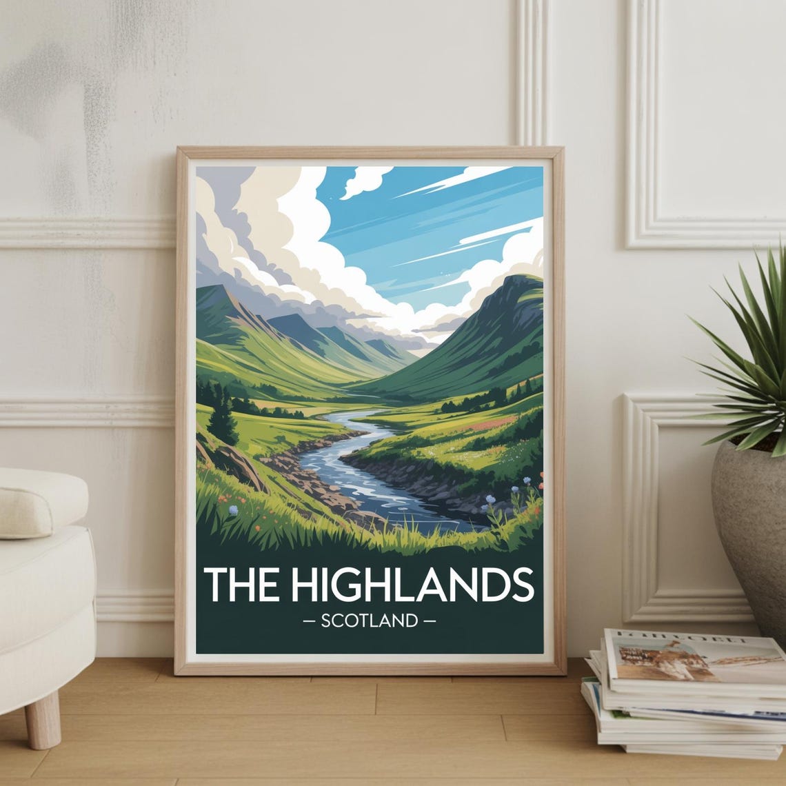 The Highlands Scotland Green Glen River Valley Travel Poster
