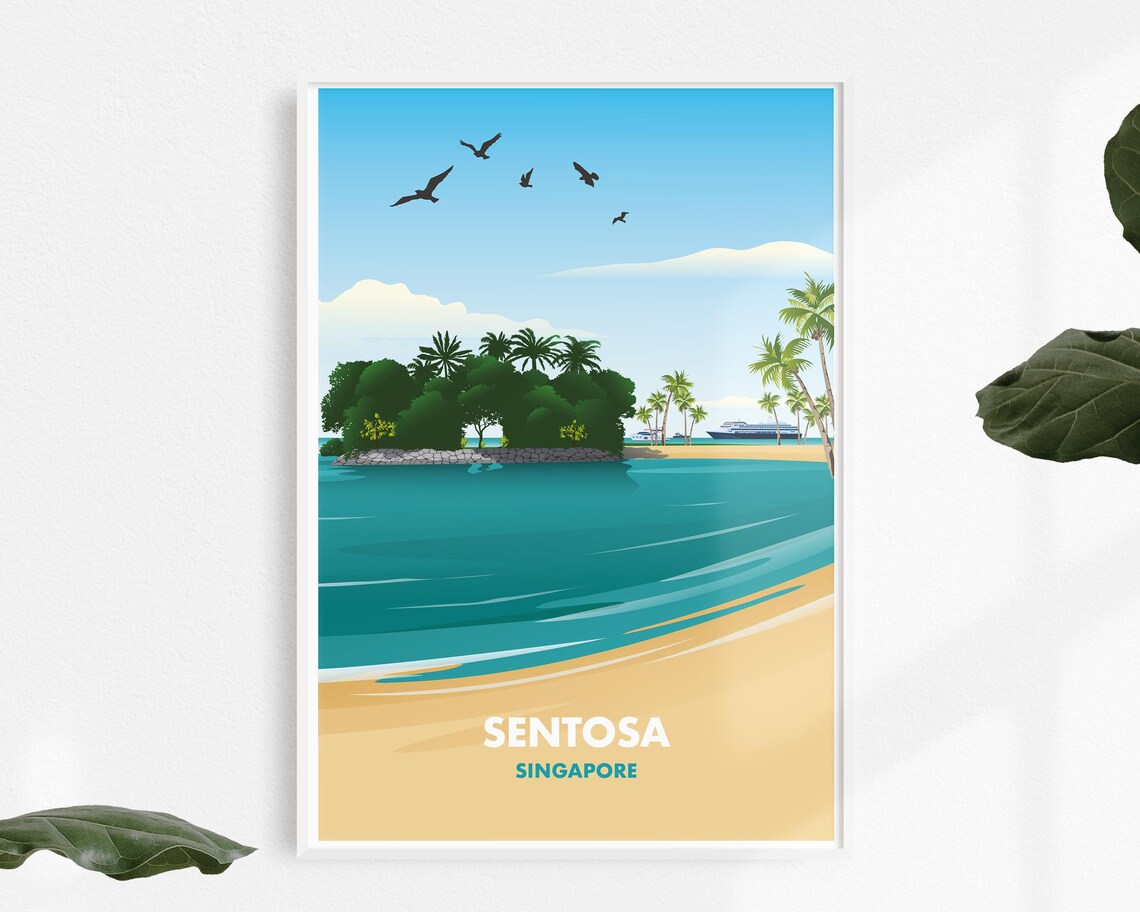 Sentosa Singapore Tropical Beach Palms Island Escape Art Poster - Image 2