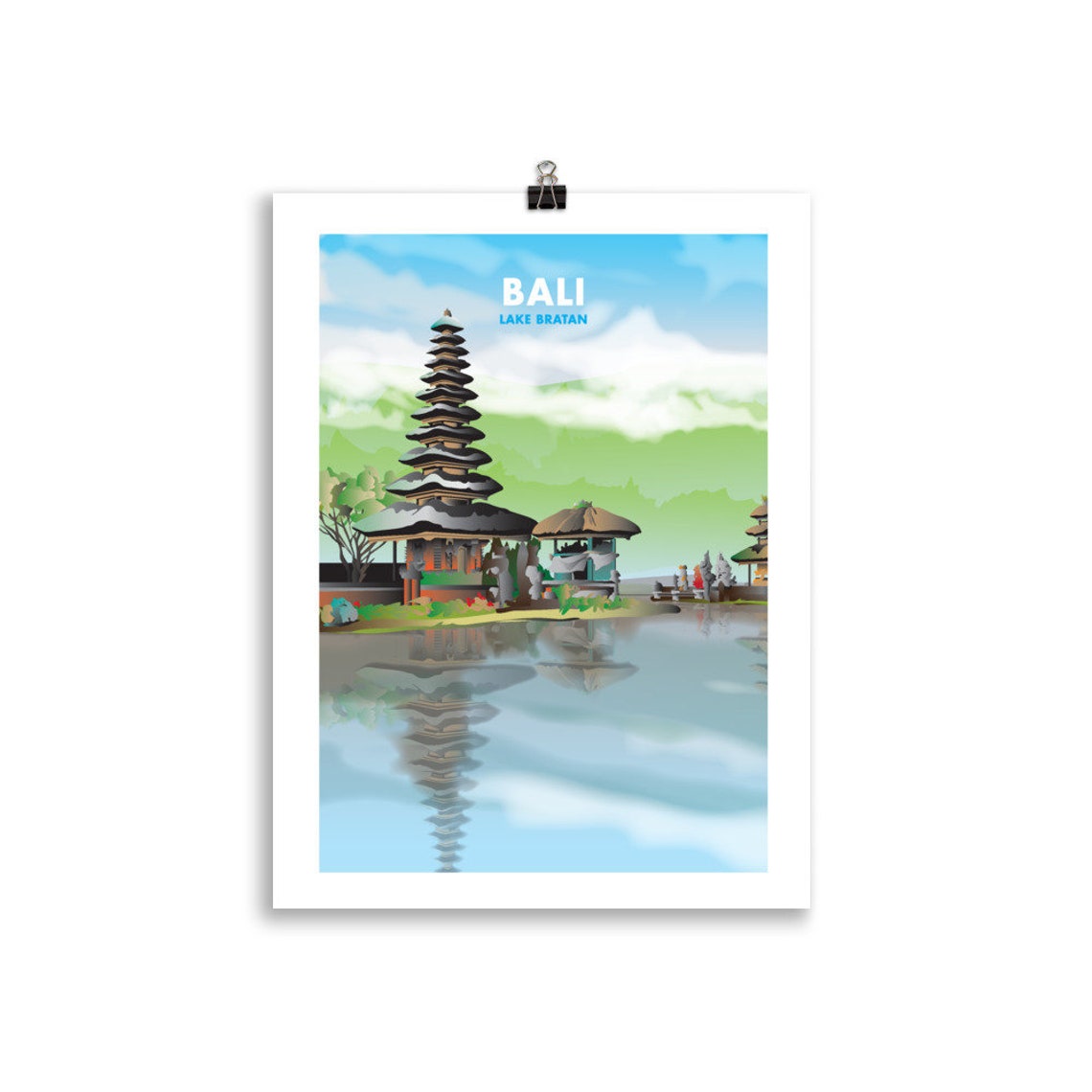 Bali Lake Bratan Ulun Danu Temple Water Reflection Travel Poster - Image 3