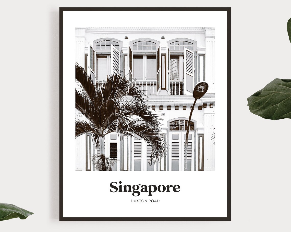 Singapore Duxton Road Black and White Shophouse Street Poster