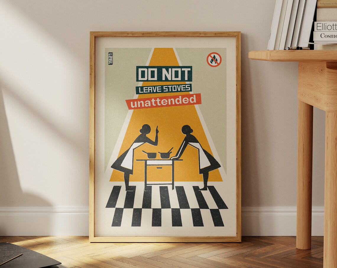 Do Not Leave Stoves Unattended Retro Kitchen Safety Poster Vintage - Image 3