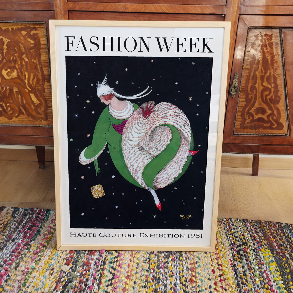 Fashion Week Haute Couture 1951 Starry Gown Art Deco Fashion Poster - Image 3