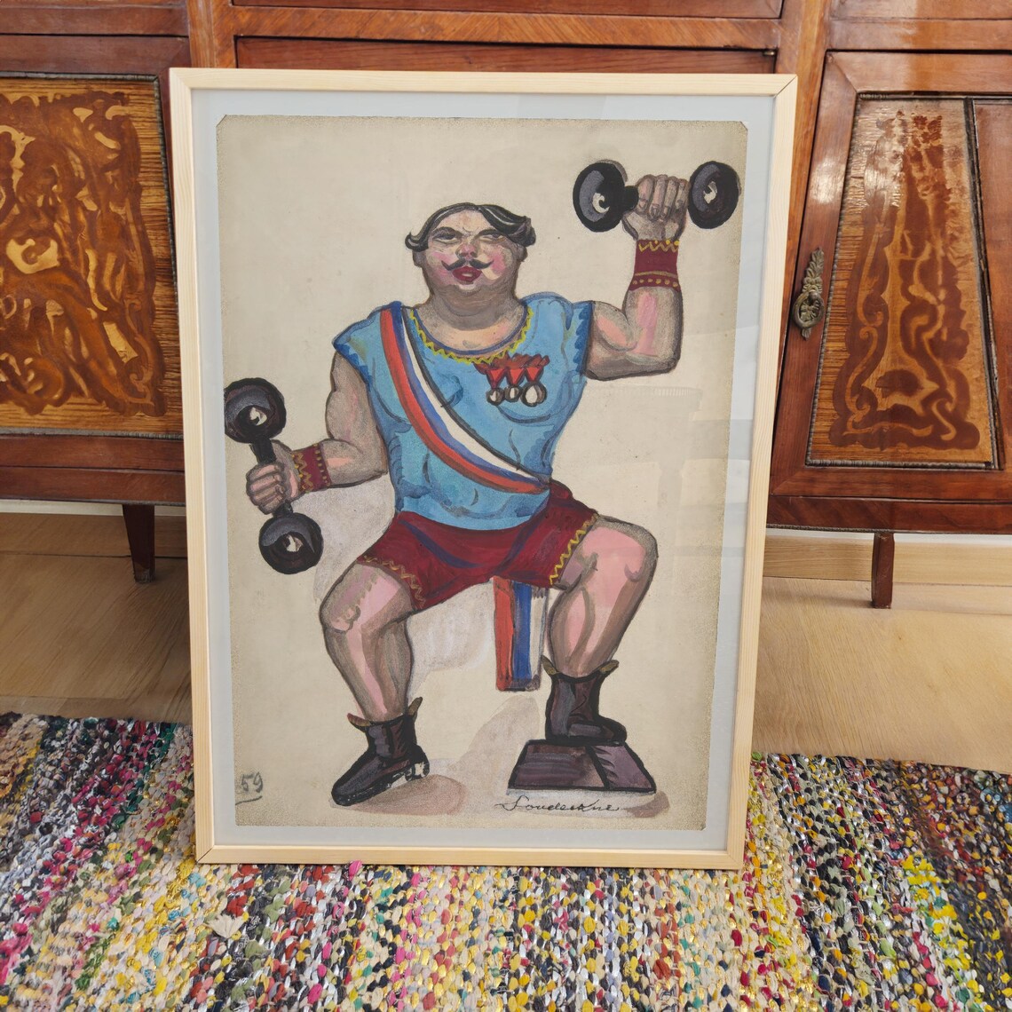Vintage Circus Strongman With Dumbbells Retro Gym Illustration Poster - Image 3