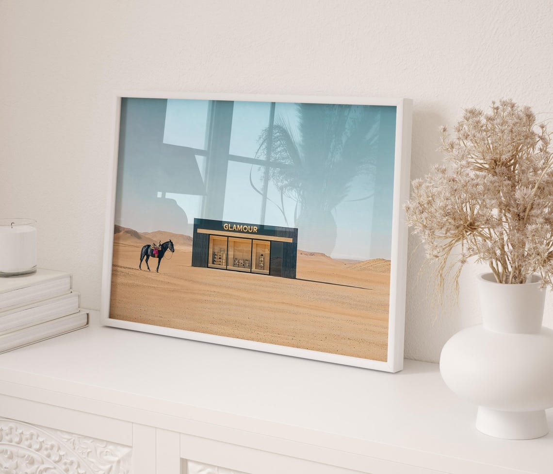 Surreal Desert Glamour Boutique With Horse Minimalist Landscape Poster - Image 2