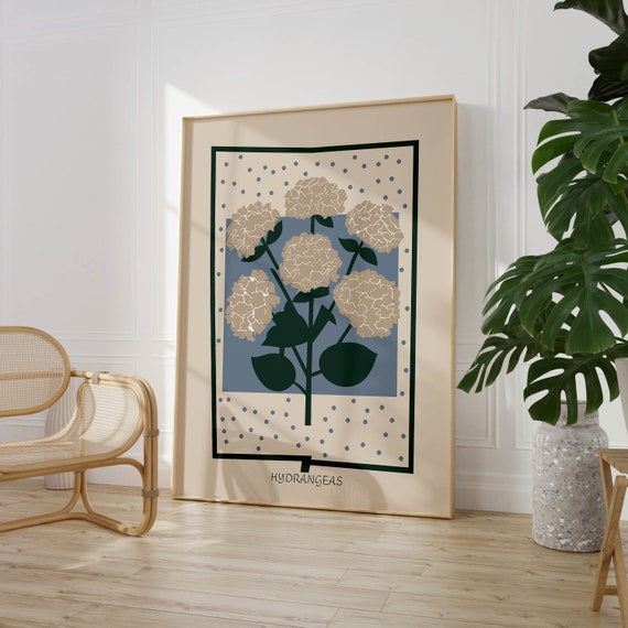 Coastal Hydrangea Art Print Nautical Blue Flower Wall Decor Gift For Home Printed On Fine Art Paper