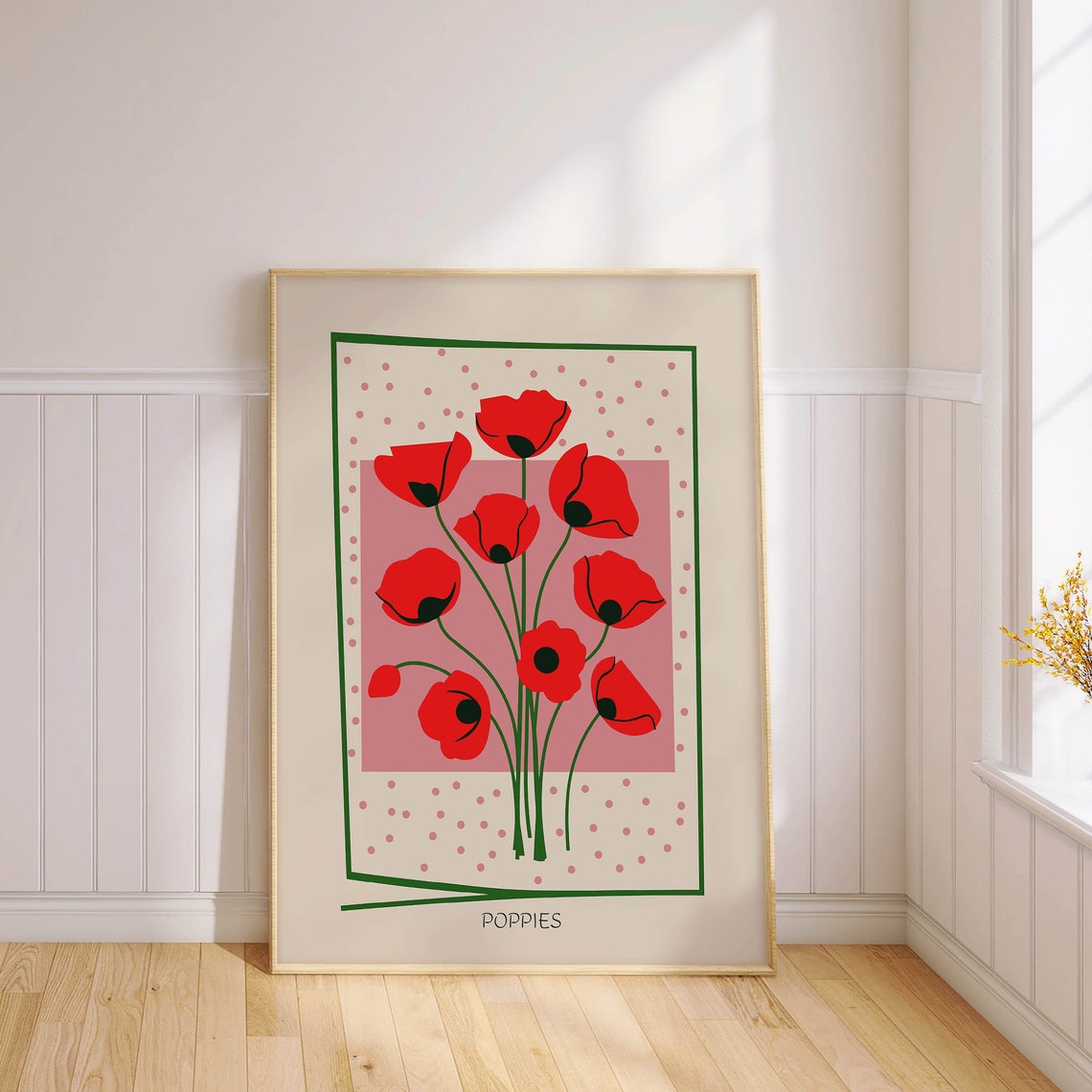 Red Poppies Stylized Botanical Illustration Retro Floral Poster - Image 3