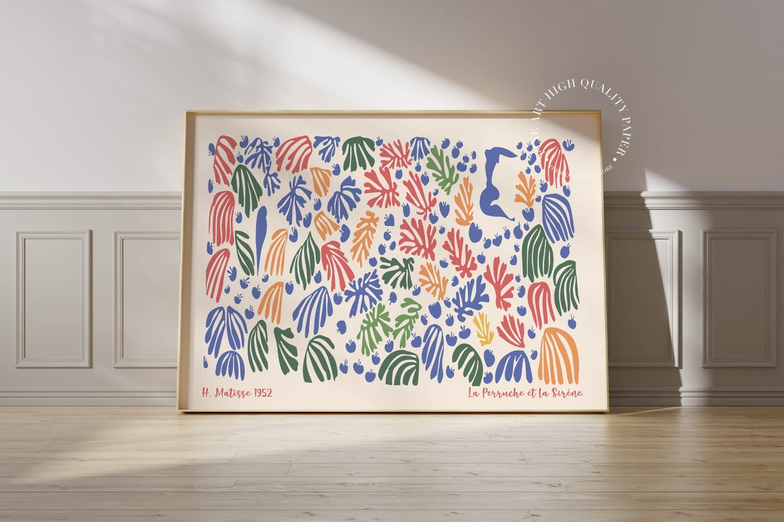 Henri Matisse Print Mid Century Modern Wall Art Abstract Colorful Poster La Sirene Et La Perruche 1952 - Image 2