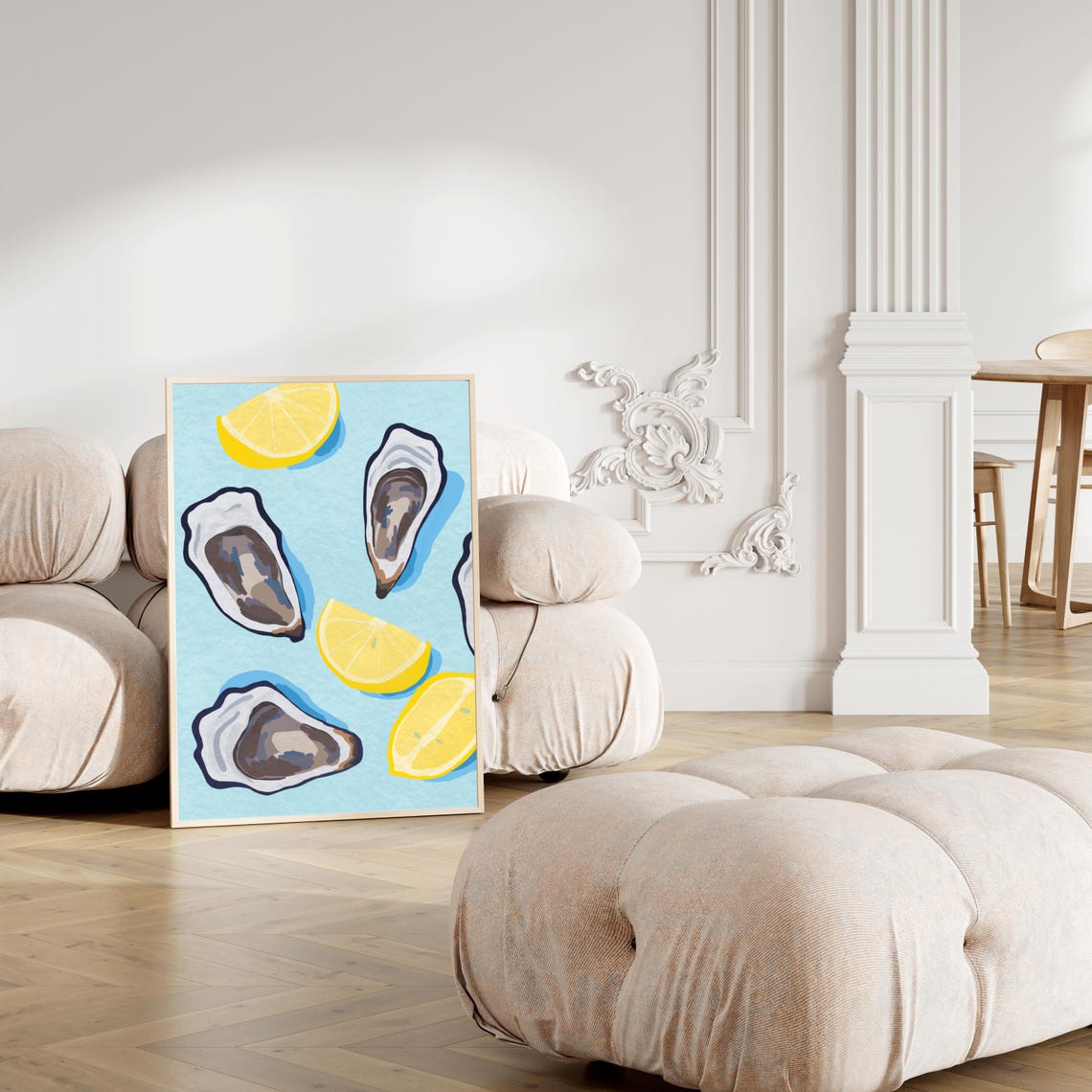 Oysters And Lemons Coastal Wall Art Blue Summer Seafood Kitchen Print - Image 5