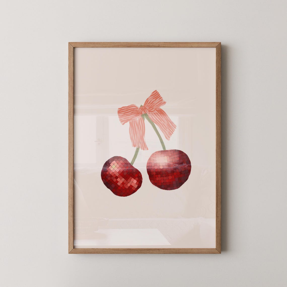 Red Disco Ball Cherries With Pink Bow Retro Coquette Kitchen Wall Art - Image 6