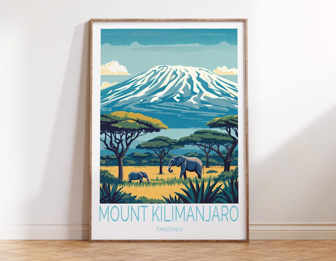 Mount Kilimanjaro Travel Poster Mount Kilimanjaro Tanzania Wall Art Tanzania Travel Print City Personalised Gifts Travel Gifts