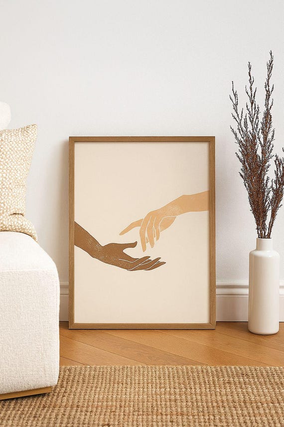 Minimalist Reaching Hands Wall Art Modern Line Drawing Abstract Print Instant Home Decor