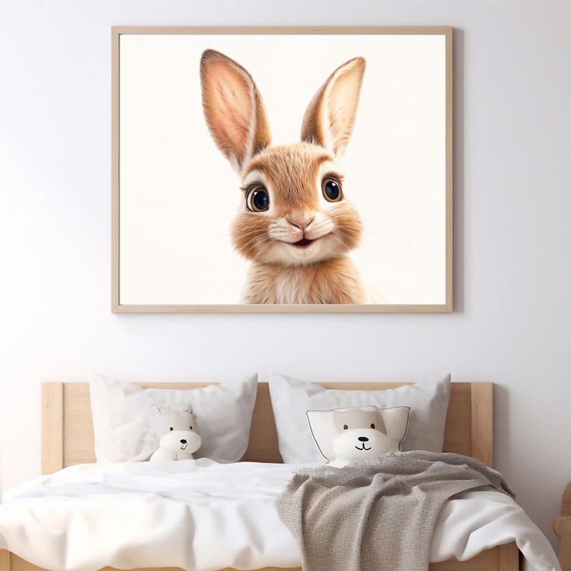 Smiling Baby Bunny Rabbit Cute Kids Nursery Decor Room Wall Art - Image 2