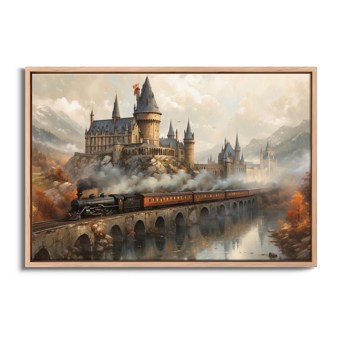 Wizard School and Steam Train Oil Painting Art Print