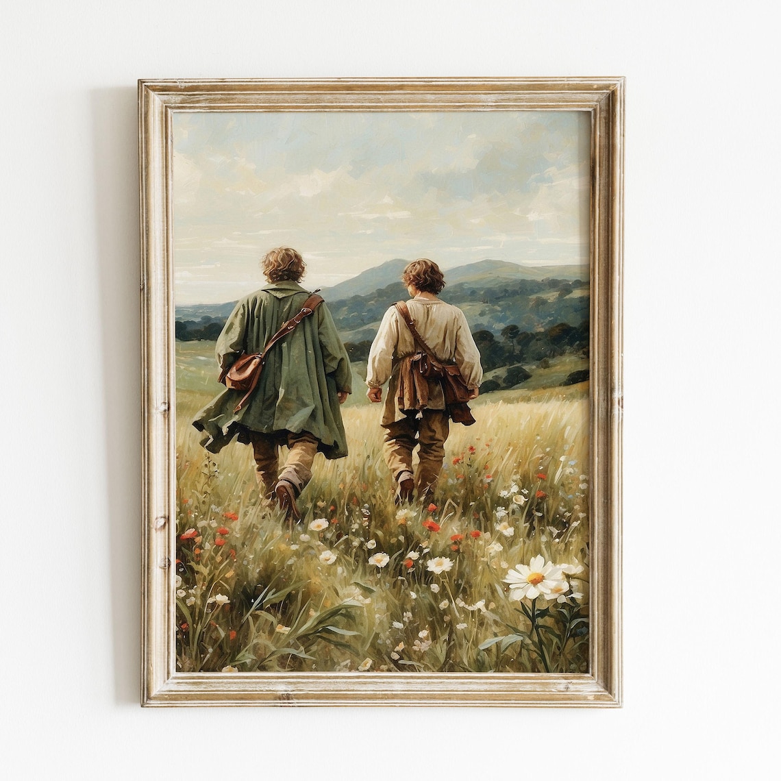 Two Travelers Meadow Wildflowers Fantasy Adventure Shire Poster
