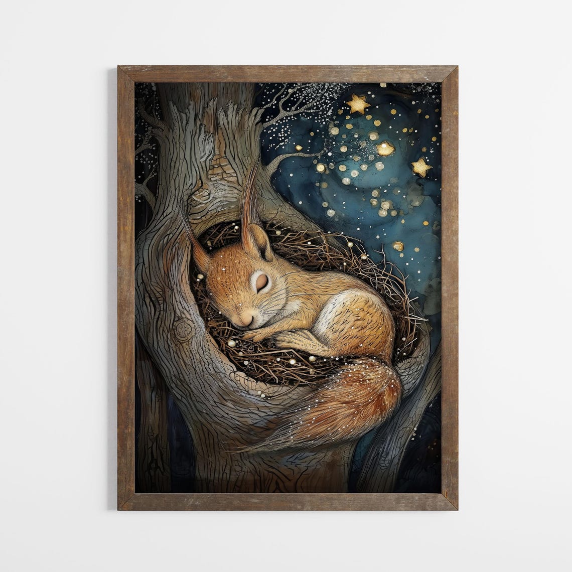 Good Night Fine Art Print For Nursery Sleeping Squirrel Painting