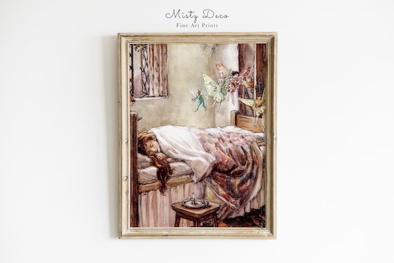 Sleeping With Fairies Vintage Storybook Nursery Art Print