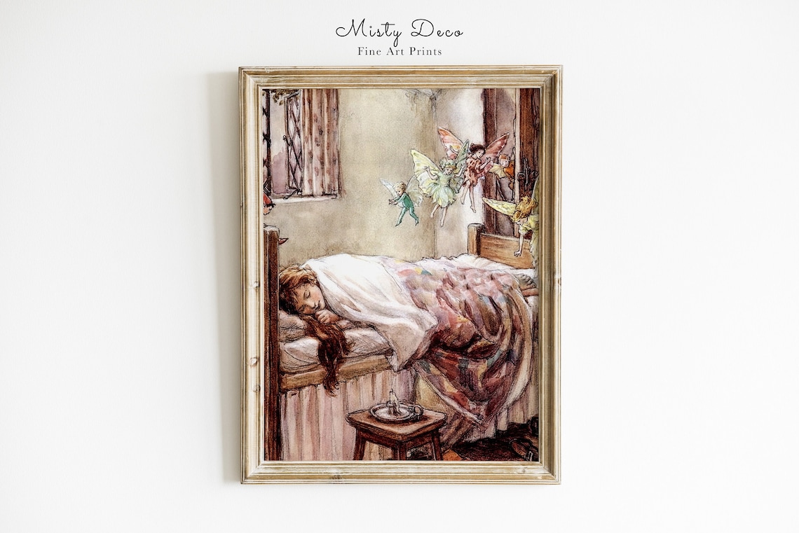 Sleeping With Fairies Vintage Storybook Nursery Art Print