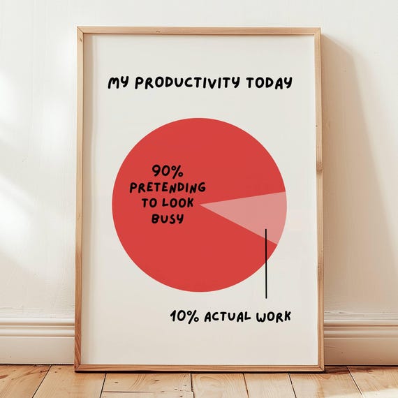 My Productivity Pie Chart Funny Office Print Cubicle Decor Wall Art Work From Home