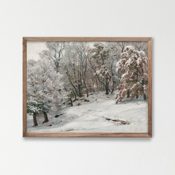 Vintage Snowy Forest Winter Landscape Oil Painting Artwork Poster