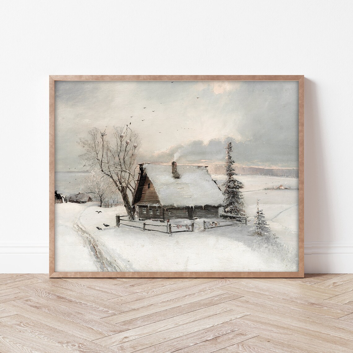 Vintage Snowy Wooden Cabin Antique Winter Landscape Scene Poster - Image 3