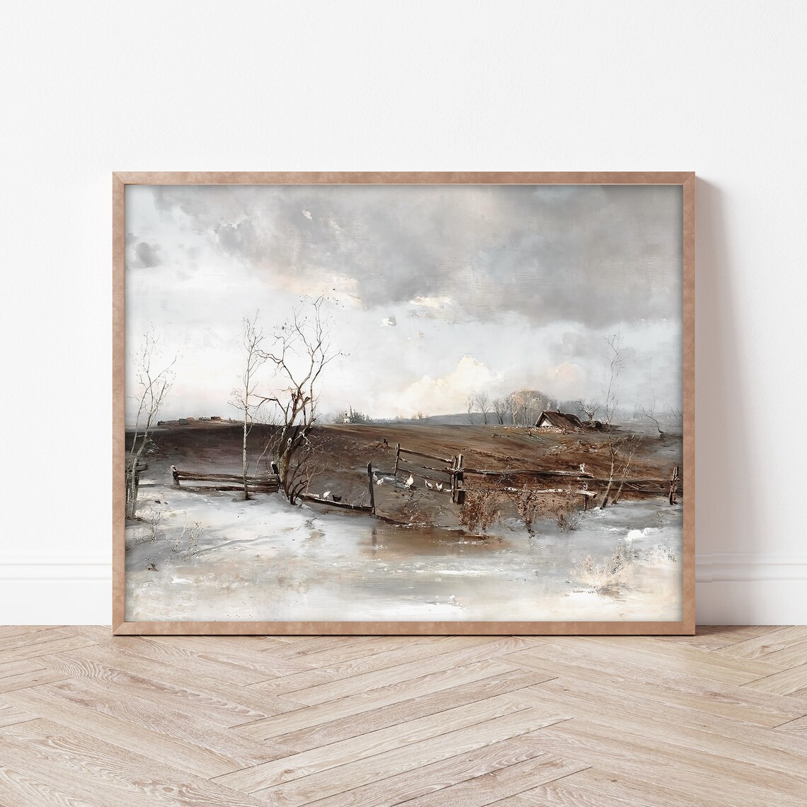 Vintage Farm Spring Thaw Moody Landscape Countryside Art Poster - Image 3