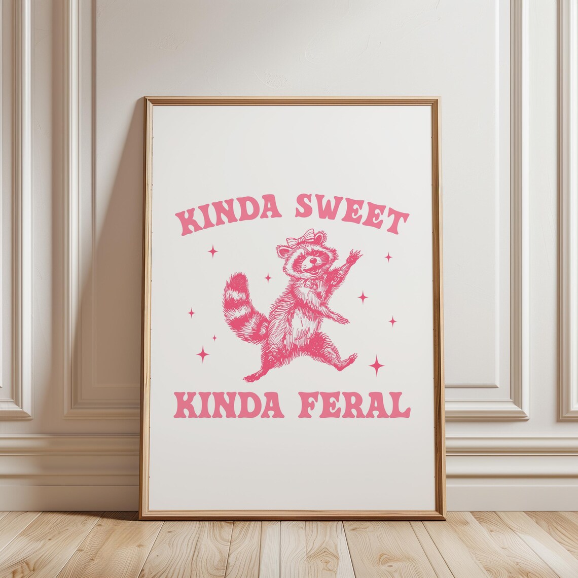 Kinda Sweet Kinda Feral Dancing Raccoon Pink Funny Quote Poster - Image 2