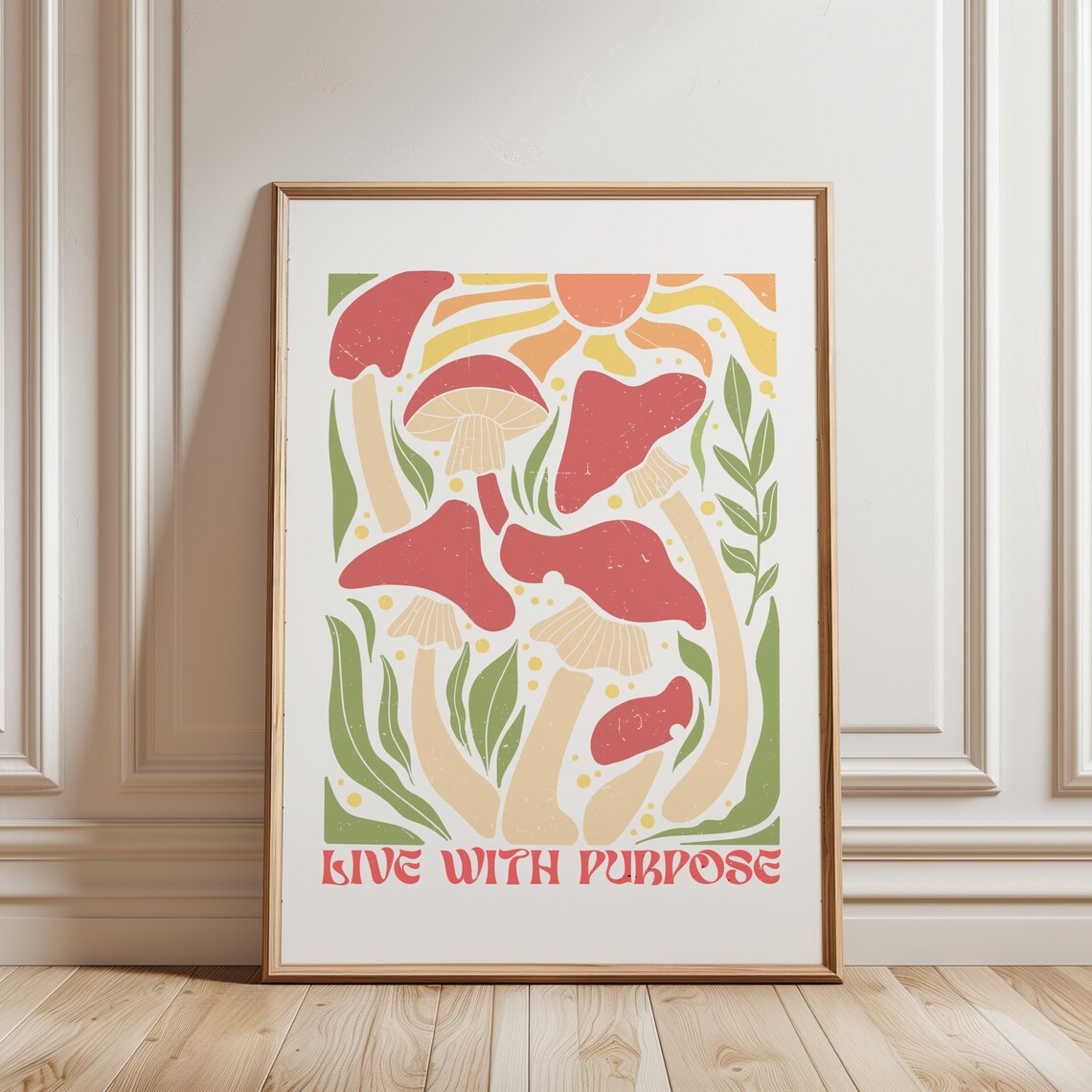 Boho Live With Purpose Mushrooms Quote Art Print - Image 2